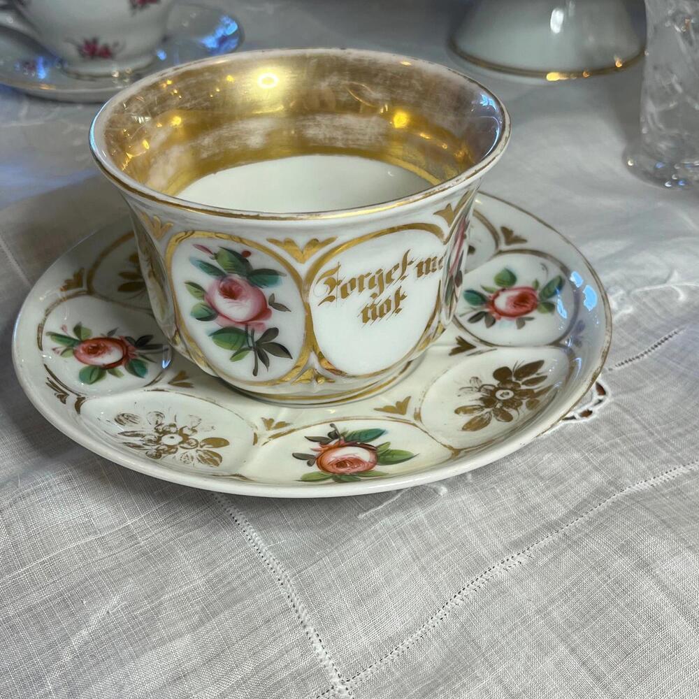 Rose and Gold Band‎ Cup and Saucer Forget Me Not - Perfectly Imperfect!